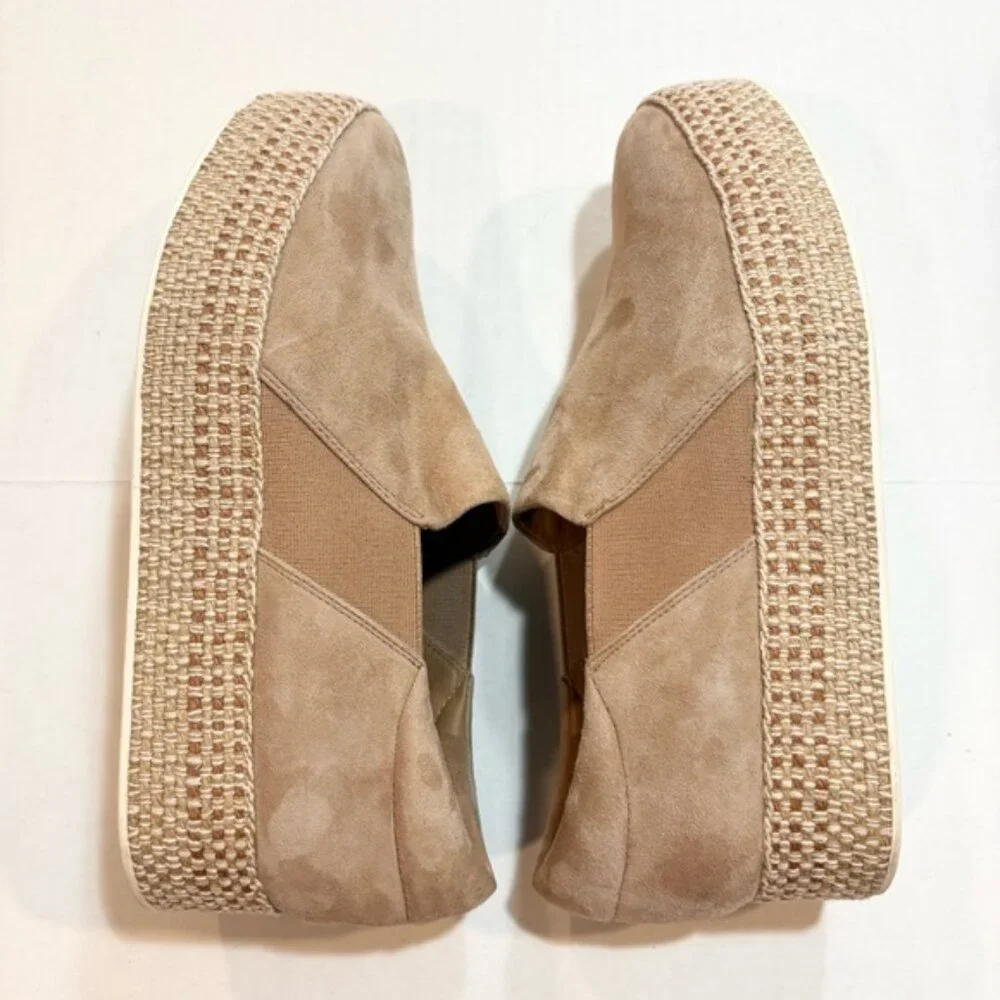 Vince WILDEN Slip On Espadrille Sneakers Size 7.5 Tan Suede Platform Casual Boho